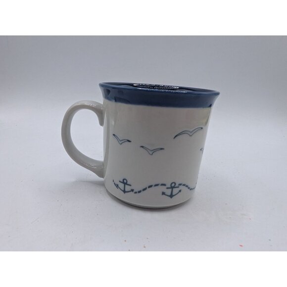 Vintage OTAGIRI Sailboat Schooner Seagulls Nautical Coffee Mug Blue White - Picture 3 of 8